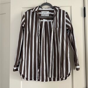 Frank & Eileen chocolate brown white stripe Joedy button down size xs